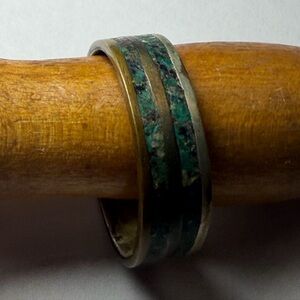 VTG mens Navajo ring size 10, crushed turquoise and copper inlay stamped Mexico